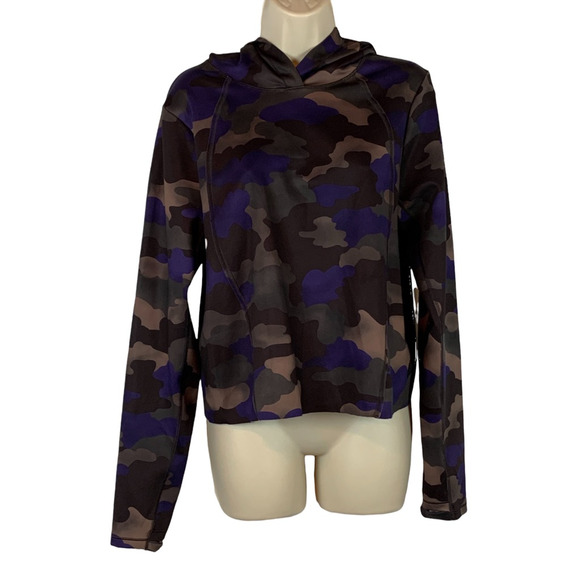 Athleta Womens Hoodie Sweatshirt  Camouflage Thumb Holes Stretch Medium Cropped - Picture 1 of 10
